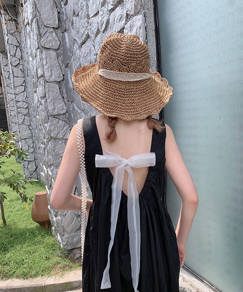 c.u.l 帽子 ハット レディース ナチュラル レース ひも付き つば広
