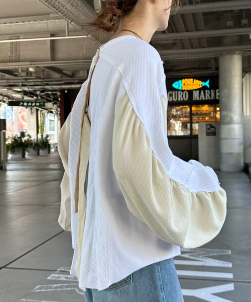 「etsinta」 長袖カットソー ONE SIZE オフホワイト レディース_画像4