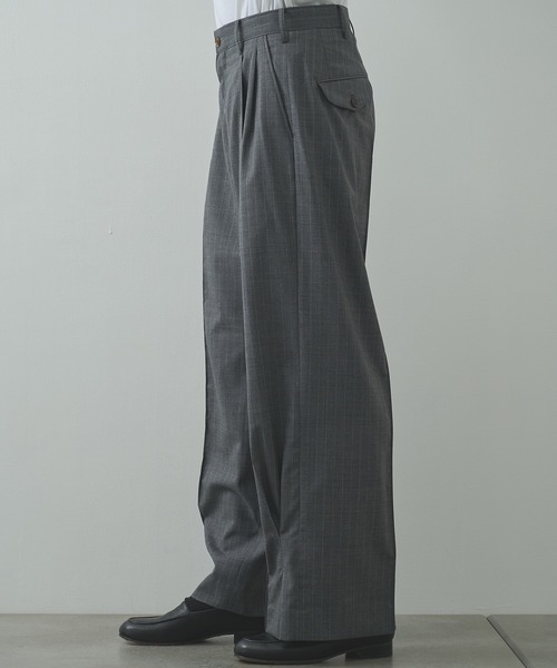 スラックス 「KHOKI/コッキ」Pleated Stripe Summer Wool Pants メンズの画像