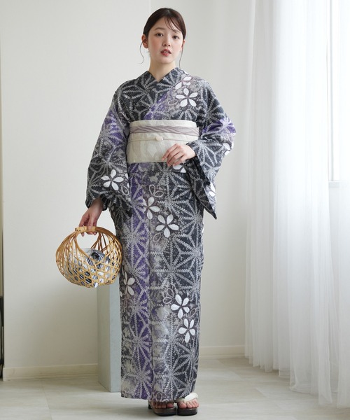 浴衣 有松絞り浴衣3点セット utatane 藤花麻 レディースの画像