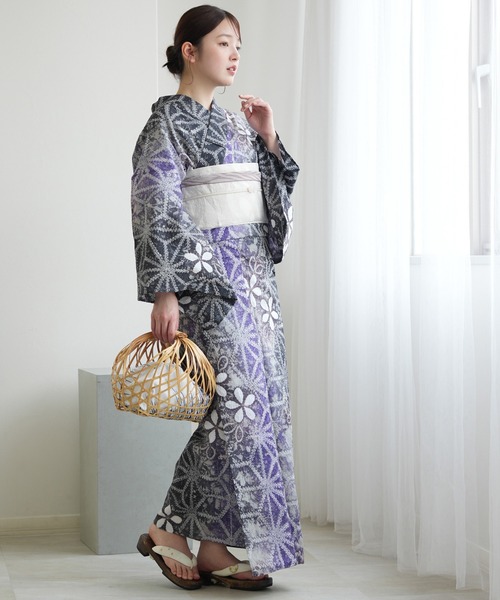 浴衣 有松絞り浴衣3点セット utatane 藤花麻 レディースの画像