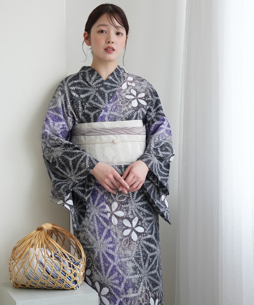浴衣 有松絞り浴衣3点セット utatane 藤花麻 レディースの画像