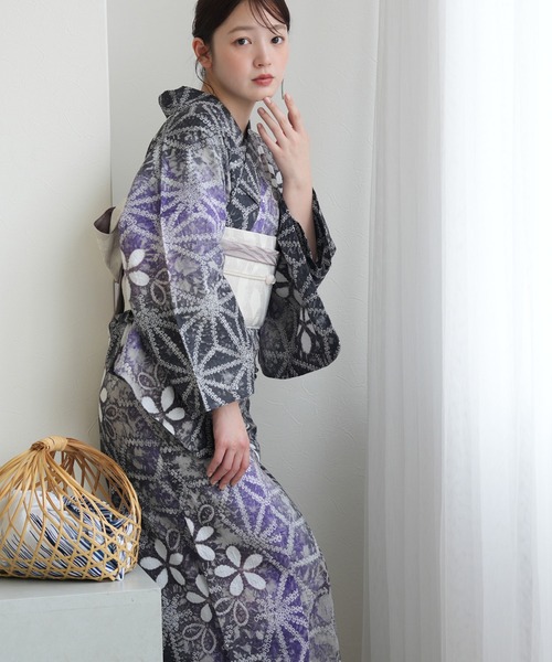 浴衣 有松絞り浴衣3点セット utatane 藤花麻 レディースの画像