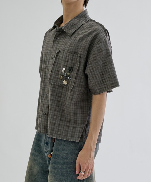 シャツ 半袖 Scattered Button fringe check shirts / スキャッタード 