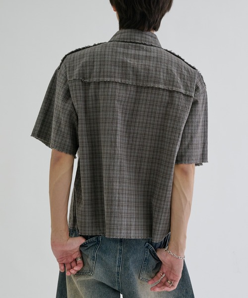 シャツ 半袖 Scattered Button fringe check shirts / スキャッタード 