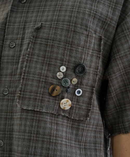 シャツ 半袖 Scattered Button fringe check shirts / スキャッタード 