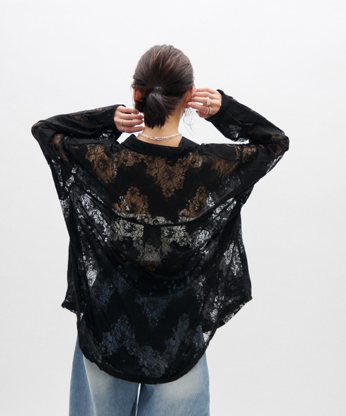 Vintage フラワー　シアーシャツ　黒 ブラウス シャツ ヴィンテージフラワーシアーシャツ レディース