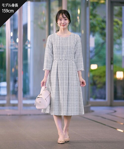 「Tiaclasse」 7分袖ワンピース 15号 グレー レディース_画像9