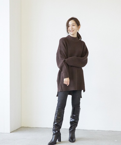 VIBGYOR 「豊富なカラー展開」畦編みモック/Nオーバーサイズニット(BL