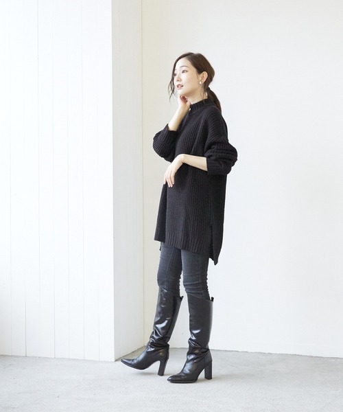 VIBGYOR 「豊富なカラー展開」畦編みモック/Nオーバーサイズニット(BL