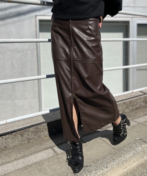 mi via loca スカート フェイクレザーフロントZIPスカート : ZOZOTOWN