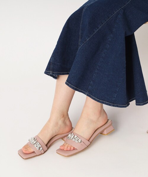 ESPERANZA サンダル ビジューカラフルローヒールミュール
