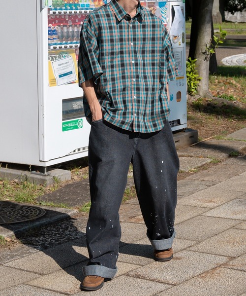 Perushu ワイドパンツ ジーンズ ペイントワイドペインターデニム 