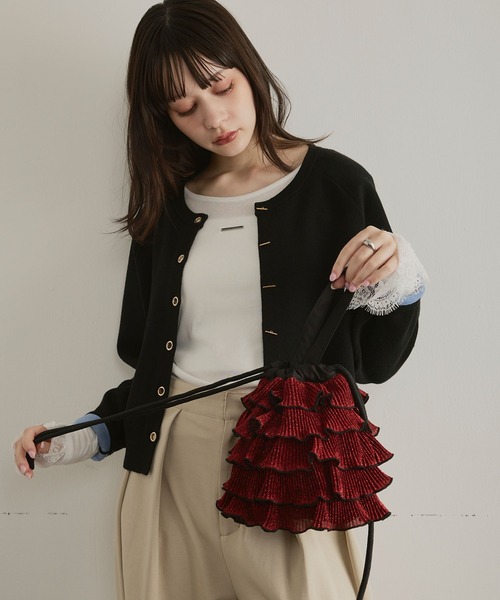 ハンドバッグ 「新色・再入荷」ラメプリーツフリル巾着バッグ