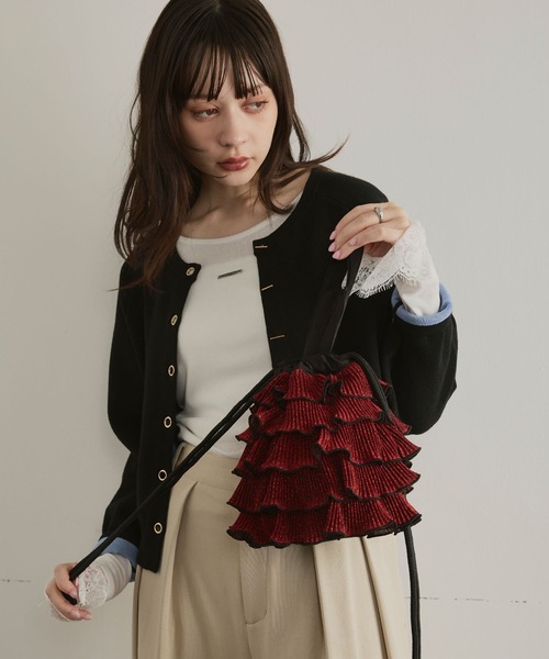 ハンドバッグ 「新色・再入荷」ラメプリーツフリル巾着バッグ