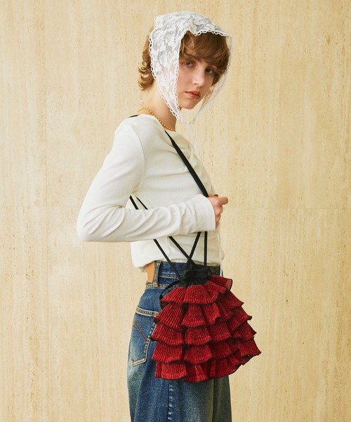 ハンドバッグ 「新色・再入荷」ラメプリーツフリル巾着バッグ