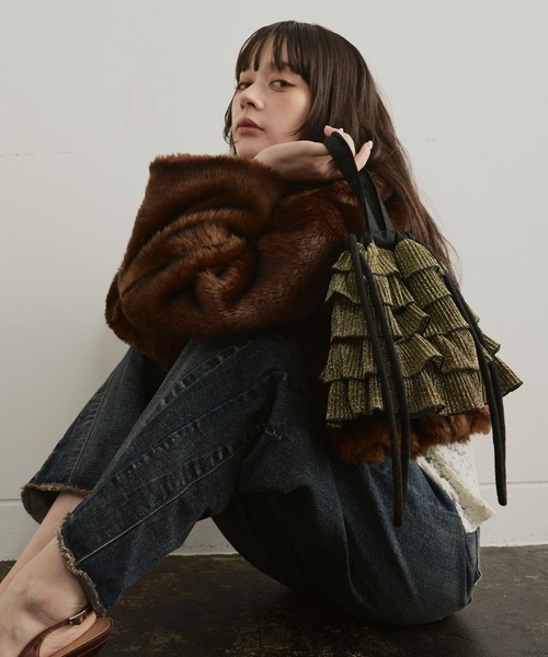 ハンドバッグ 「新色・再入荷」ラメプリーツフリル巾着バッグ