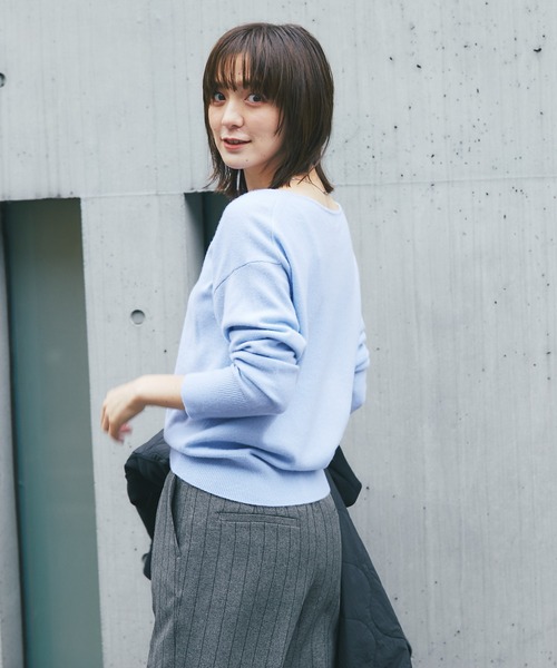 美品 RIVE DROITE ウォッシャブルカシミヤ100Vネックニット