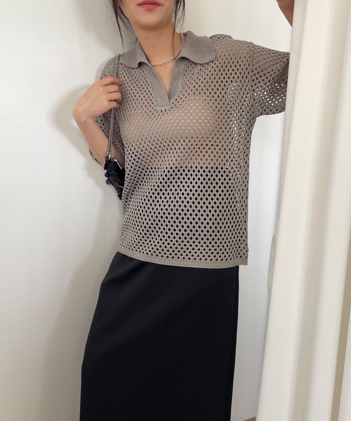 ポロシャツ ポロ 「DIDOT.」メッシュニットハーフポロ レディース Didot.showroom ポロシャツ ポロ 「DIDOT.」メッシュニット