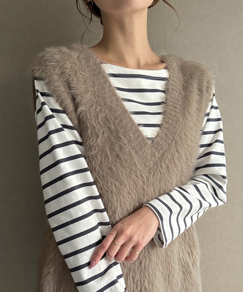 JUNOAH（ジュノア） ベスト ジレ フェザーVネックベスト レディース