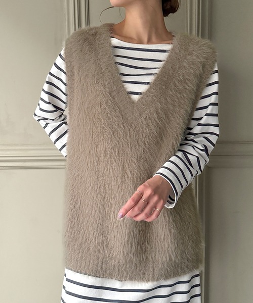 JUNOAH（ジュノア） ベスト ジレ フェザーVネックベスト レディース