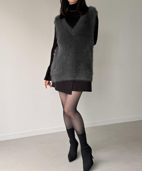 JUNOAH（ジュノア） ベスト ジレ フェザーVネックベスト レディース