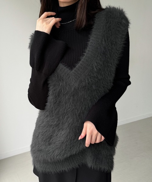 JUNOAH（ジュノア） ベスト ジレ フェザーVネックベスト レディース