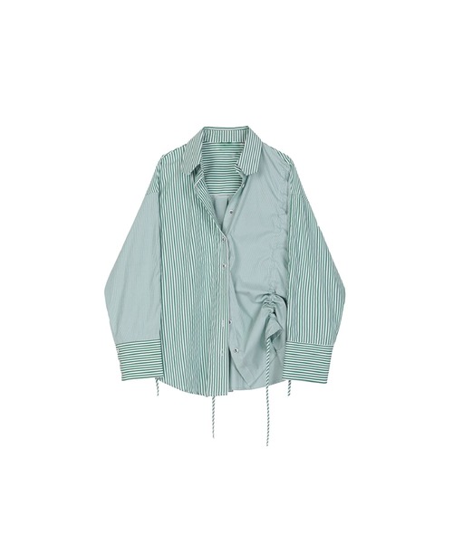 ブラウス シャツ Green Striped Drawstring Shirt レディース メンズ
