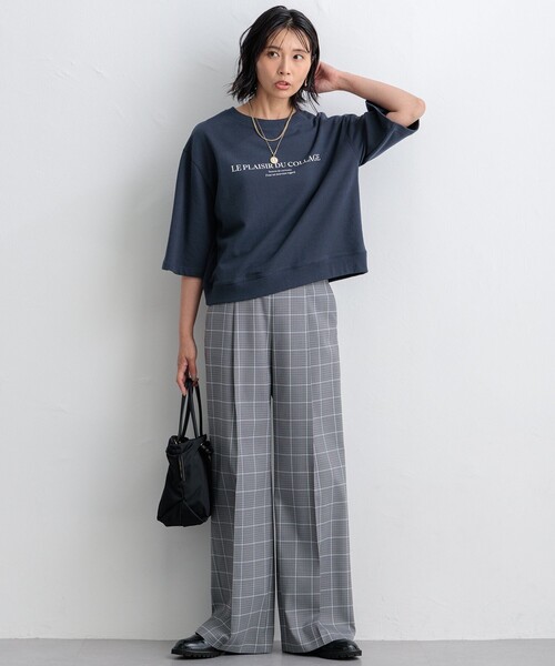 【洗える】ライトコットンテリー ワイドスリーブ ロゴ カットソー 23区 tシャツ 「洗える」ライトコットンテリー ワイドスリーブ