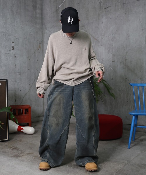 セーター ニット ヴィンテージライク ピグメント加工 ビッグシルエット  
