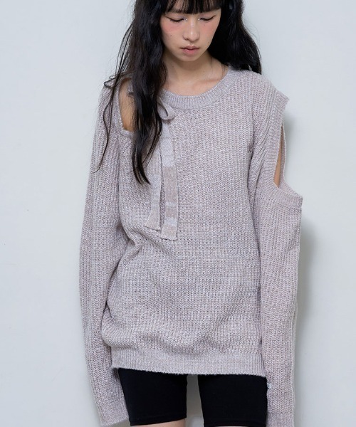 ニット セーター A'GEM/9 × .kom 「 FANCY CLUB/ファンシークラブ」 RIBBON ONE-SHOULDER KNIT/リボン FANCY CLUB ニット セーター A'GEM/9 × .kom 「 CLUB/ファンシー