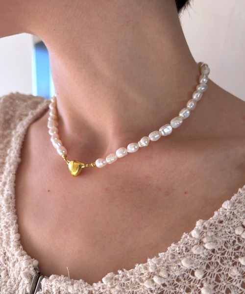 FUULLY STUDIO ネックレス ハートマグネット淡水パールネックレス