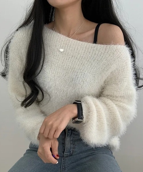 leune ニット セーター オフショルシャギーニットプルオーバー