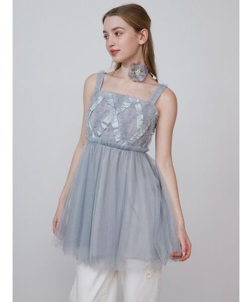 ブラウス シャツ 2WAY LAYERED TAPE RIBBON TULLE TUNIC/2WAYレイヤードテープリボンチュールチュニック レディー