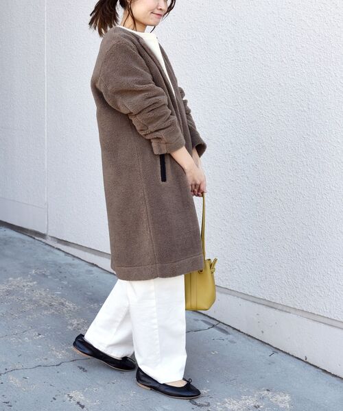 「liflattie ships」 ノーカラーコート MEDIUM ブラウン レディース_画像2