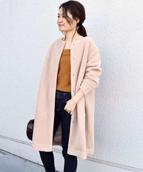 「liflattie ships」 ノーカラーコート MEDIUM ブラウン レディース_画像5