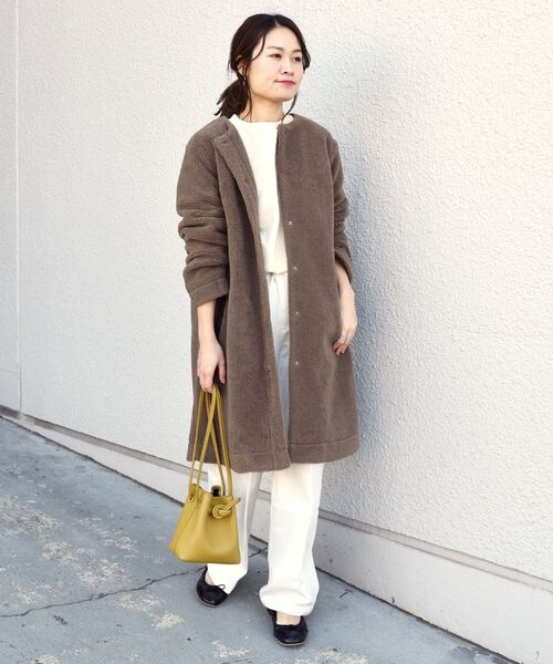 「liflattie ships」 ノーカラーコート MEDIUM ブラウン レディース_画像8