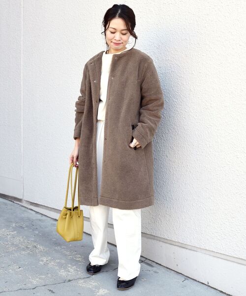 「liflattie ships」 ノーカラーコート MEDIUM ブラウン レディース_画像9
