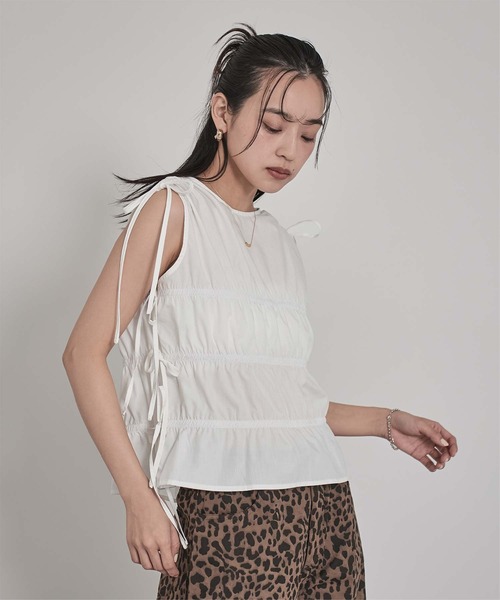 miette（ミエット） tシャツ シャーリングリボンノースリーブトップス 