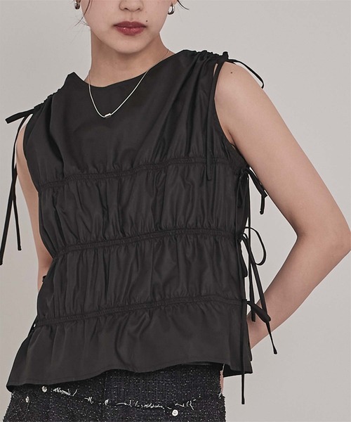 miette（ミエット） tシャツ シャーリングリボンノースリーブトップス