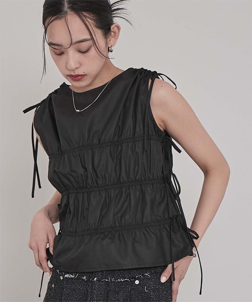 miette（ミエット） tシャツ シャーリングリボンノースリーブトップス