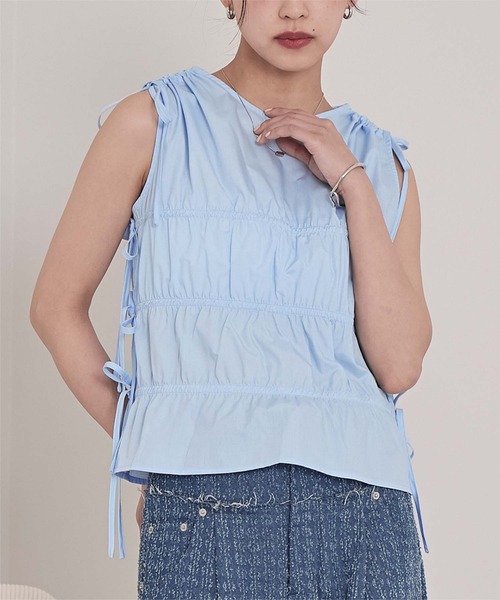 miette（ミエット） tシャツ シャーリングリボンノースリーブトップス