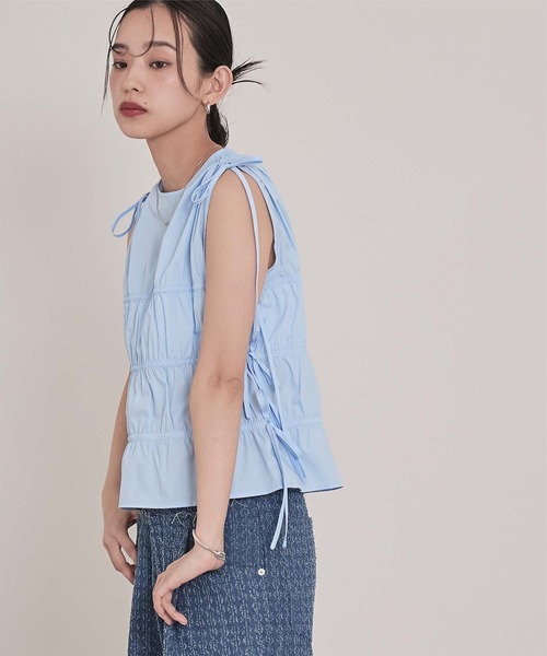 miette（ミエット） tシャツ シャーリングリボンノースリーブトップス