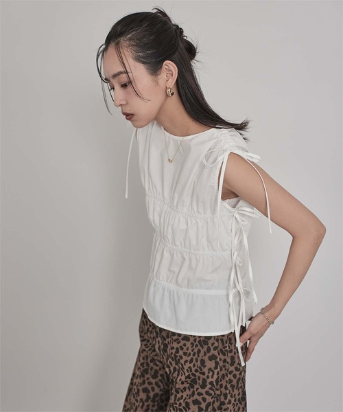 miette（ミエット） tシャツ シャーリングリボンノースリーブトップス