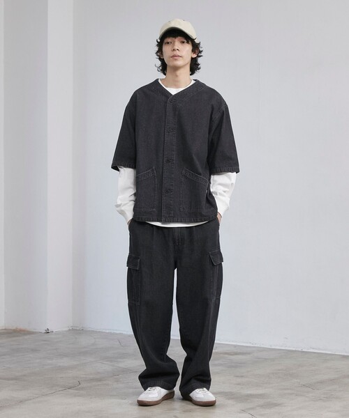 coen シャツ 「C.DENIMS」デニムノーカラーシャツ メンズ