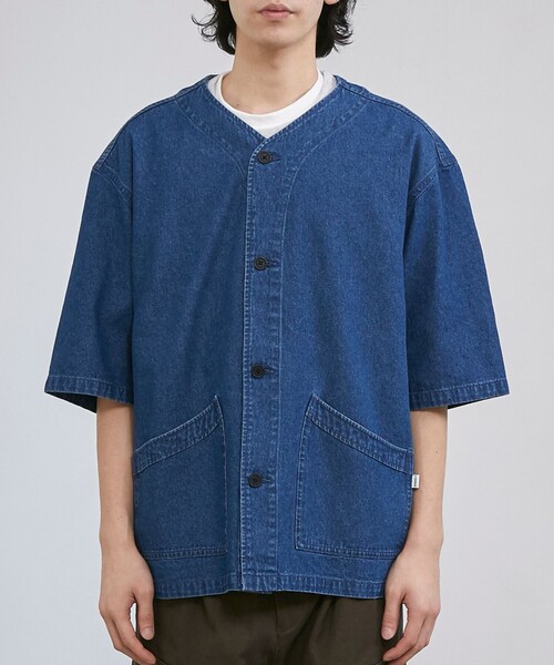 coen（コーエン） シャツ 半袖 「C.DENIMS」デニムノーカラーシャツ