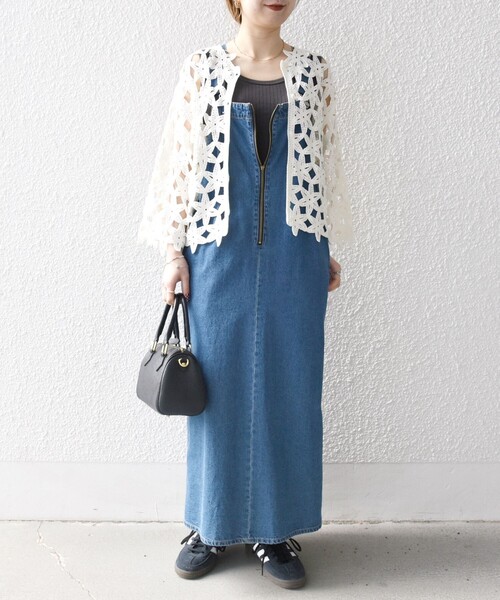 SHIPS any カーディガン any:「手洗い可能」フラワー クロシェ レース