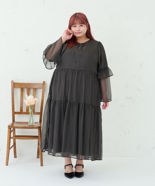 ルオシー louiosy レースティアードパフスリーブワンピ LL Louiosy ワンピース 「大きいサイズ」レースティアード