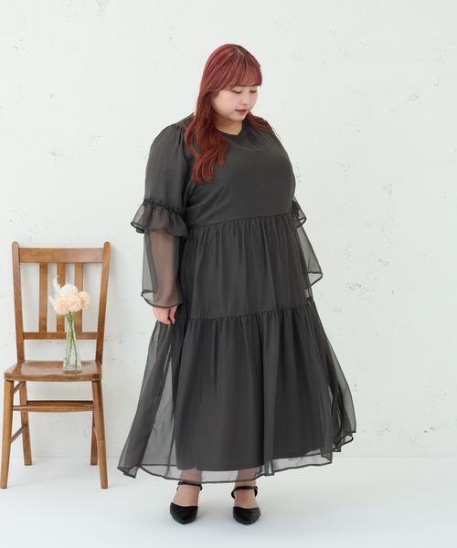ルオシー louiosy レースティアードパフスリーブワンピ LL Louiosy ワンピース 「大きいサイズ」レースティアード