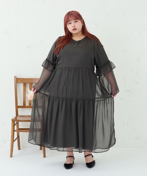Louiosy ワンピース 「大きいサイズ」Vネックティアード